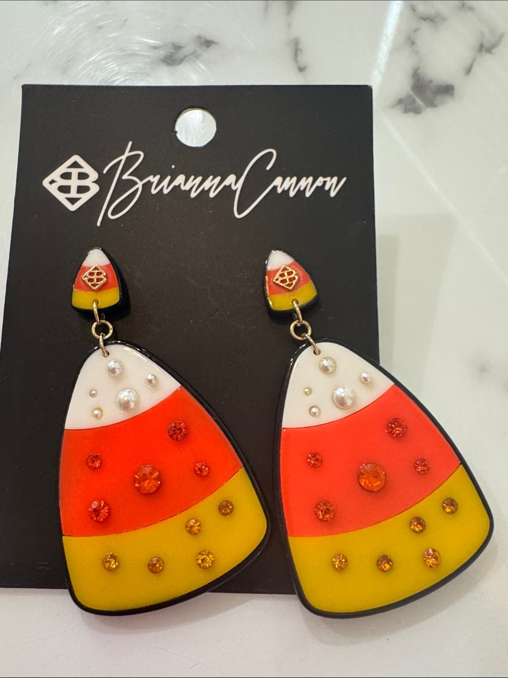 Brianna Cannon Candy Stripe Drop Earrings in Orange, Yellow & White